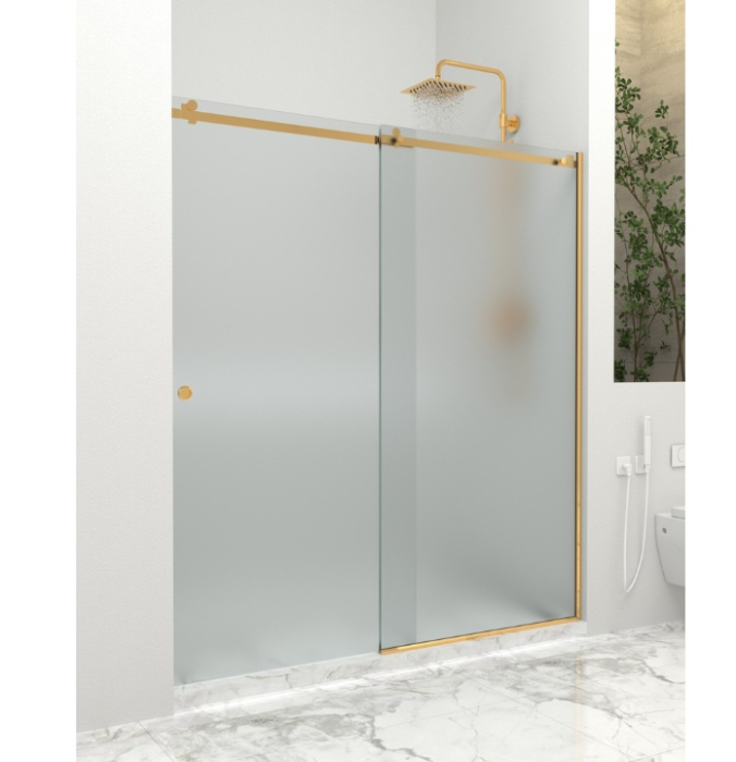 Paravan dus cu usa culisanta, 120-130 x 200 cm, 6mm, Clară, Gold [6]