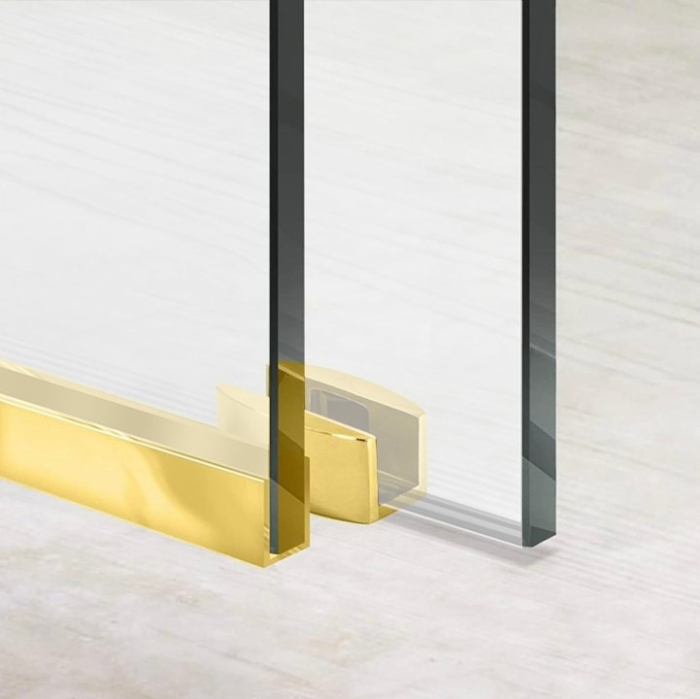 Paravan dus cu usa culisanta, Sticla mata de 8 mm, Accesorii Feronerie Auriu, 140 - 150 x 200 cm [4]