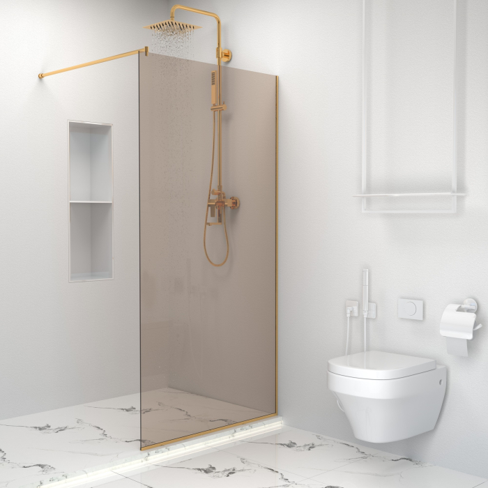 Paravan dus tip walk-in, Sticla Securizata Bronze de 8mm, Accesorii Feronerie Gold, Tratament anti-calcar, 50 x 195 cm [5]