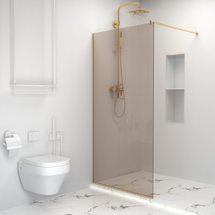 Paravan dus tip walk-in, Sticla Securizata Bronze de 8mm, Accesorii Feronerie Gold, Tratament anti-calcar, 50 x 195 cm [2]