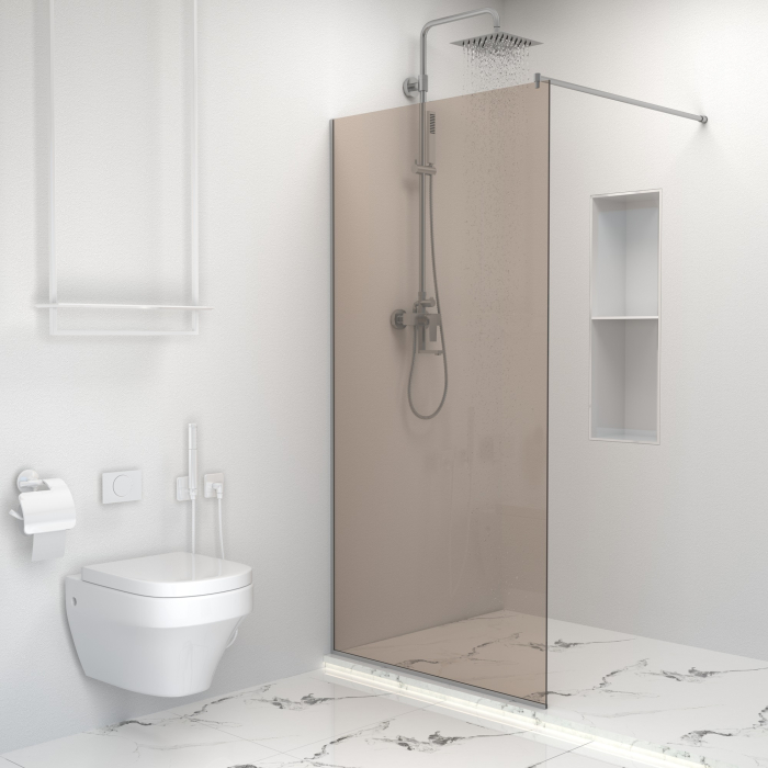 Paravan dus tip walk-in, Sticla Securizata Bronze 6mm, Accesorii Feronerie Argintiu, Tratament anti-calcar, 110 x 195 cm [2]