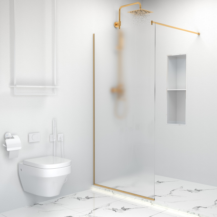Paravan dus tip walk-in, Sticla Securizata Mata de 6mm, Accesorii Feronerie Gold, Tratament anti-calcar, 80 x 195 cm [2]