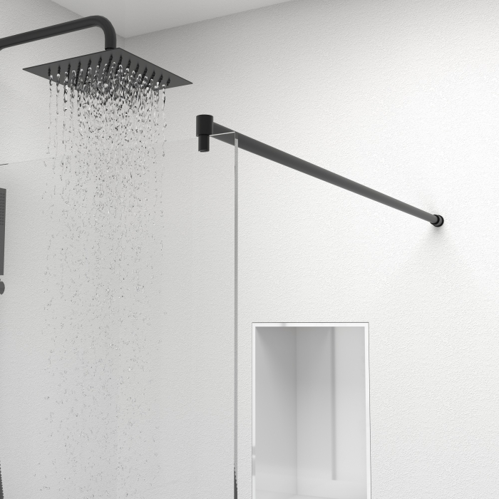 Paravan dus walk-in, Sticla securizata de 6 mm tratata anticalcar, Accesorii Feronerie Negru Mat, 75 x 195 cm [3]