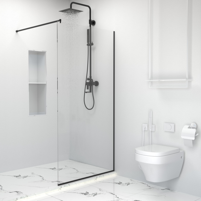 Paravan dus walk-in, Sticla securizata de 6 mm tratata anticalcar, Accesorii Feronerie Negru Mat, 75 x 195 cm [6]