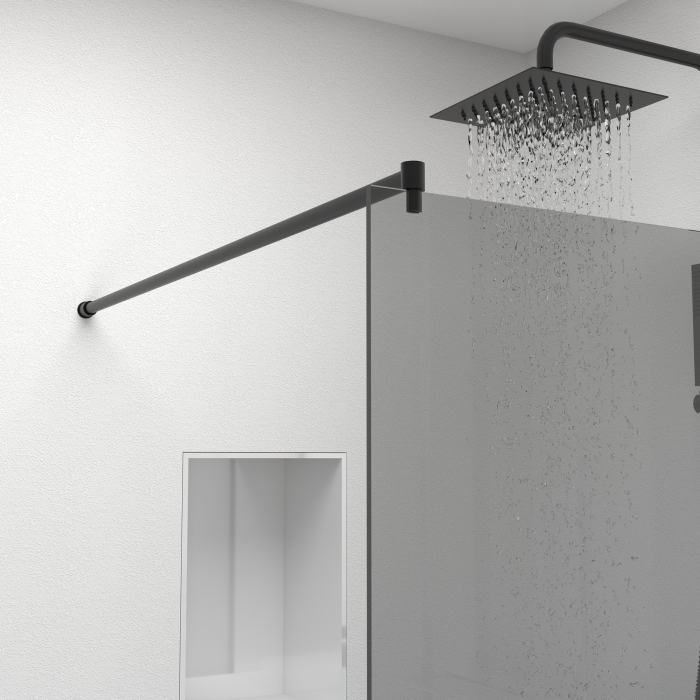 Paravan dus tip walk-in, Sticla Securizata Gri de 6mm, Accesorii Feronerie Negru Mat, Tratament anti-calcar, 100 x 195 cm [6]