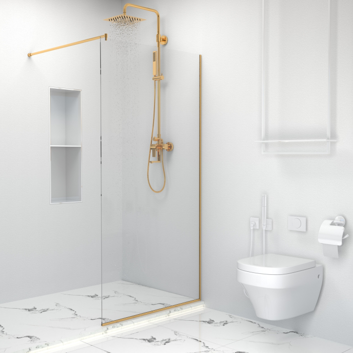 Paravan dus walk-in, Sticla securizata de 8 mm tratata anticalcar, Accesorii Feronerie Auriu, 75 x 195 cm [6]