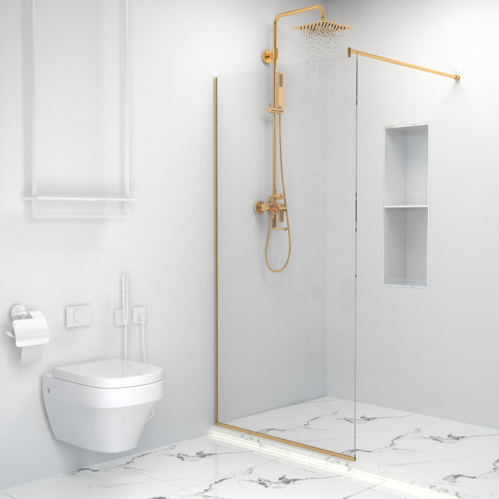 Paravan dus walk-in, Sticla securizata de 8 mm tratata anticalcar, Accesorii Feronerie Auriu, 75 x 195 cm [2]