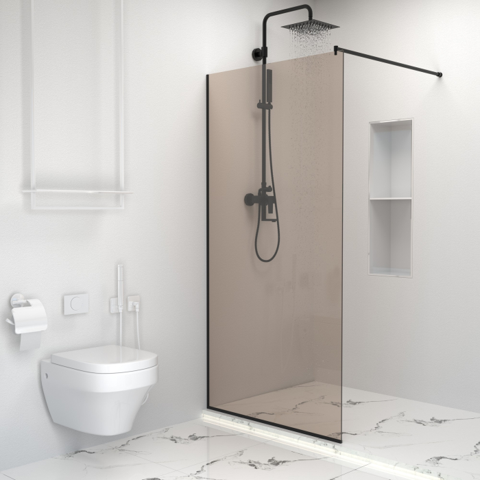 Paravan dus walk-in, Sticla securizata de 8 mm tratata anticalcar, Accesorii Feronerie Negru Mat, 115 x 195 cm [2]