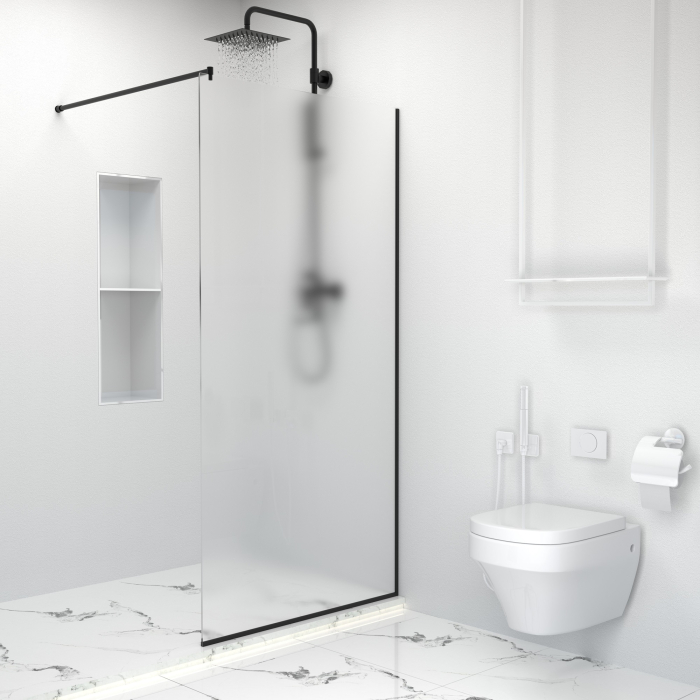 Paravan dus cu usa culisanta, Sticla mata de 8 mm, Accesorii Feronerie Negru Mat, 170 - 180 x 200 cm [9]