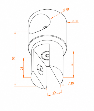 Conector bară-sticlă BSC001 pentru bară Ø19 mm - Argintiu cromat [2]
