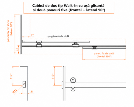 Conector bară-sticlă STS001 pentru bară rectangulară 30 × 10 mm - Argintiu cromat [1]