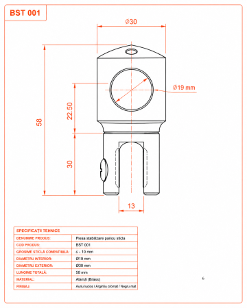 Conector cu trecere BST001 pentru bară stabilizatoare Ø19 mm - Argintiu cromat [3]
