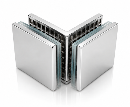 ACCESORII - Conector sticlă-sticlă CSS001, îmbinare la 90° - Argintiu cromat