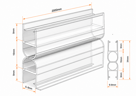 Garnitură tip H cu bulb GRBLB-001, 2000 mm - Transparent ultraclar [1]