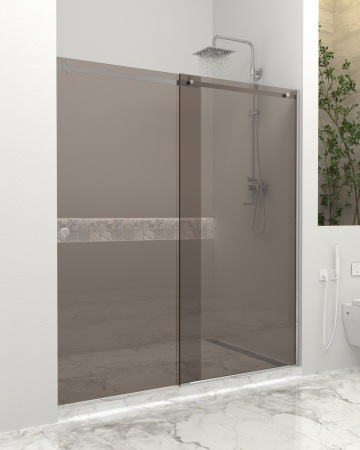 Produse EmagMarketplace - Paravan dus cu usa culisanta, Sticla bronze de 6 mm, Accesorii Feronerie Argintiu, 130 - 140 x 200 cm