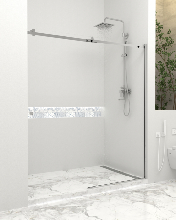 Produse EmagMarketplace - Paravan dus cu usa culisanta, Sticla clara de 6 mm, Accesorii Feronerie Argintiu, 130-140 x 200 cm