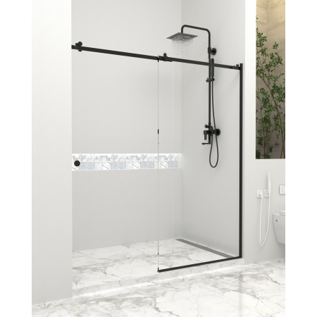 Produse EmagMarketplace - Paravan dus cu usa culisanta, Sticla clara de 6 mm, Accesorii Feronerie Negru Mat, 160 - 170 x 200 cm