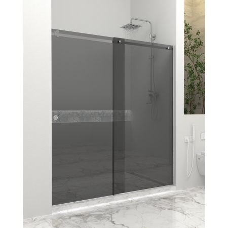 Produse EmagMarketplace - Paravan dus cu usa culisanta, Sticla gri de 6 mm, Accesorii Feronerie Argintiu, 130 - 140 x 200 cm