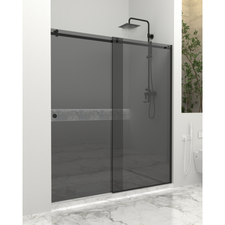 Produse EmagMarketplace - Paravan dus cu usa culisanta, Sticla gri de 6 mm, Accesorii Feronerie Negru Mat, 150 - 160 x 200 cm