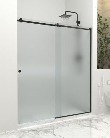 Produse EmagMarketplace - Paravan dus cu usa culisanta, Sticla mata de 8 mm, Accesorii Feronerie Negru Mat, 170 - 180 x 200 cm