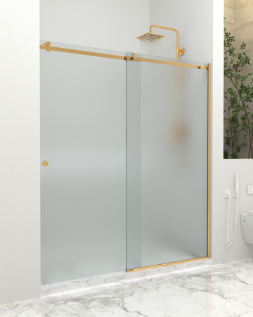 Produse EmagMarketplace - Paravan dus cu usa culisanta, Sticla mata de 8 mm, Accesorii Feronerie Auriu, 170 - 180 x 200 cm