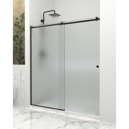 Paravan dus cu usa culisanta, Sticla mata de 8 mm, Accesorii Feronerie Negru Mat, 140 - 150 x 200 cm [1]