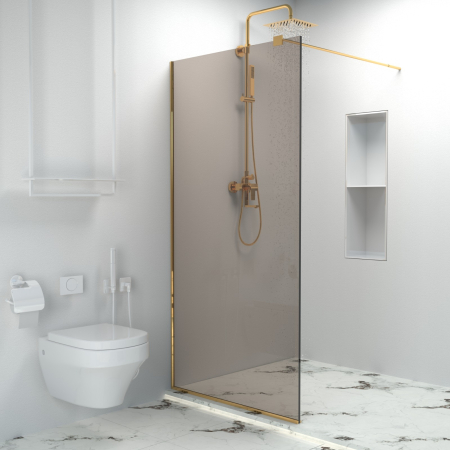 Paravane dus walk-in - Paravan dus tip walk-in, Sticla Securizata Bronze de 6mm, Accesorii Feronerie Gold, Tratament anti-calcar, 70 x 195 cm