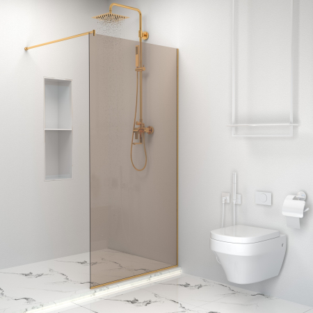 Paravan dus tip walk-in, Sticla Securizata Bronze de 8mm, Accesorii Feronerie Gold, Tratament anti-calcar, 50 x 195 cm [4]