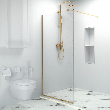 Paravane dus walk-in - Paravan dus tip walk-in, Sticla Securizata Clara de 6mm, Accesorii Feronerie Gold, Tratament anti-calcar, 60 x 195 cm