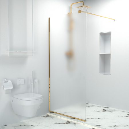 Paravane dus walk-in - Paravan dus walk-in, Sticla Securizata Mata de 6mm, Accesorii Feronerie Gold, Tratament anti-calcar, 80 x 195 cm