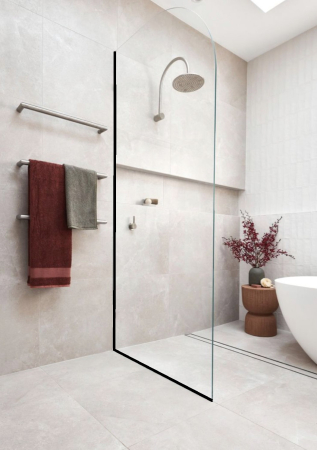 Paravane dus walk-in - Paravan dus walk-in, Sticla clara securizata de 8 mm, Accesorii Feronerie Negru Mat, Design colt rotunjit, 80 x 210 cm