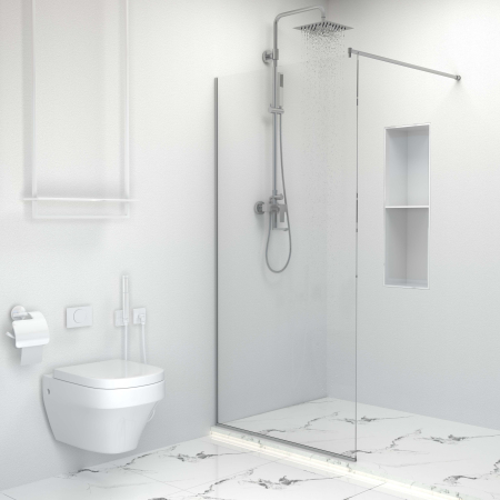 Produse EmagMarketplace - Paravan dus walk-in, Sticla Securizata Clara de 8mm, Accesorii Feronerie Argintiu, Tratament anti-calcar, 50 x 195 cm