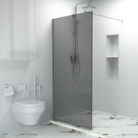 Paravane dus walk-in - Paravan dus tip walk-in, Sticla Securizata Gri de 6mm, Accesorii Feronerie Argintiu, Tratament anti-calcar, 90 x 195 cm