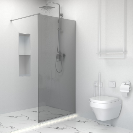 Paravan dus tip walk-in, Sticla Securizata Gri de 6mm, Accesorii Feronerie Argintiu, Tratament anti-calcar, 90 x 195 cm [4]