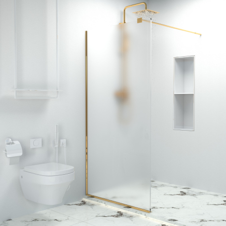 Paravane dus walk-in - Paravan dus tip walk-in, Sticla Securizata Mata de 6mm, Accesorii Feronerie Gold, Tratament anti-calcar, 50 x 195 cm