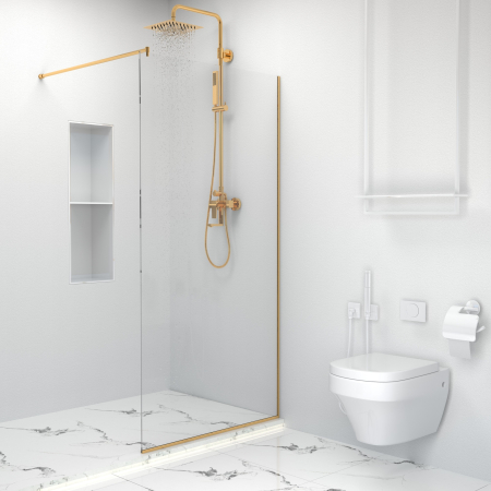 Paravan dus walk-in, Sticla securizata de 8 mm tratata anticalcar, Accesorii Feronerie Auriu, 105 x 195 cm [5]