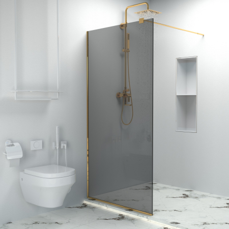 Paravane dus walk-in - Paravan dus tip walk-in, Sticla Securizata Gri de 6mm, Accesorii Feronerie Gold, Tratament anti-calcar, 110 x 195 cm