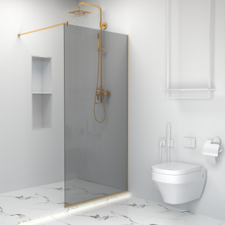 Paravan dus tip walk-in, Sticla Securizata Gri de 6mm, Accesorii Feronerie Gold, Tratament anti-calcar, 100 x 195 cm [5]