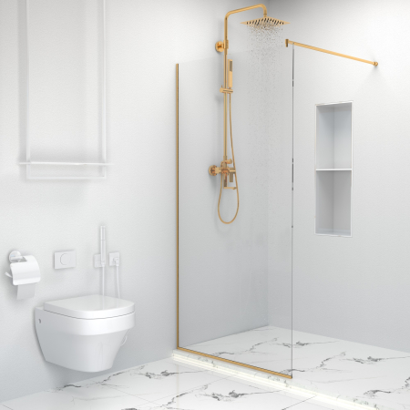 Paravan dus walk-in, Sticla securizata de 8 mm tratata anticalcar, Accesorii Feronerie Auriu, 105 x 195 cm [1]