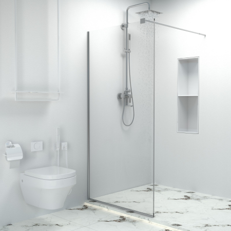 Paravane dus walk-in - Paravan dus walk-in, Sticla securizata de 8 mm tratata anticalcar, Accesorii Feronerie Argintiu, 65 x 195 cm