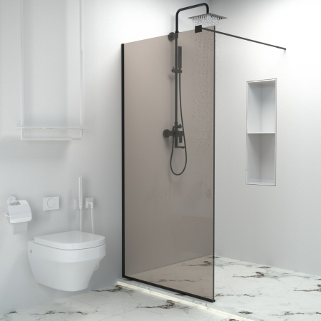 Produse EmagMarketplace - Paravan dus walk-in, Sticla securizata de 8 mm tratata anticalcar, Accesorii Feronerie Negru Mat, 115 x 195 cm