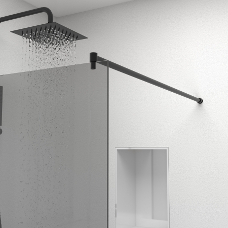 Paravan dus tip walk-in, Sticla Securizata Gri de 8mm, Accesorii Feronerie Negru Mat, Tratament anti-calcar, 60 x 195 cm [2]