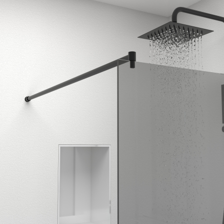 Paravan dus tip walk-in, Sticla Securizata Gri de 8mm, Accesorii Feronerie Negru Mat, Tratament anti-calcar, 60 x 195 cm [5]