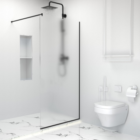 Paravan dus cu usa culisanta, Sticla mata de 8 mm, Accesorii Feronerie Negru Mat, 170 - 180 x 200 cm [8]