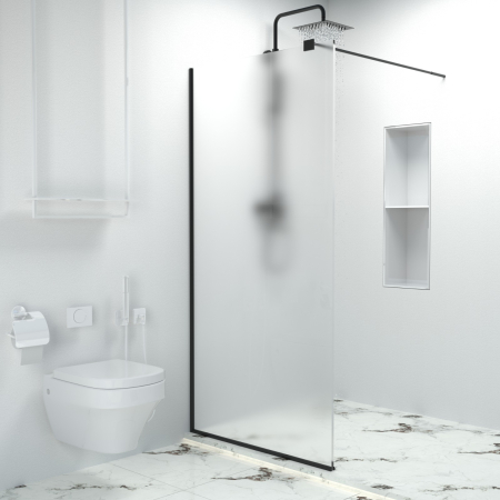 Paravane dus walk-in - Paravan dus walk-in, Sticla securizata de 6 mm tratata anticalcar, Accesorii Feronerie Negru Mat, 55 x 195 cm