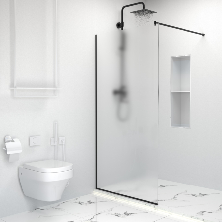 Paravan dus cu usa culisanta, Sticla mata de 8 mm, Accesorii Feronerie Negru Mat, 170 - 180 x 200 cm [5]