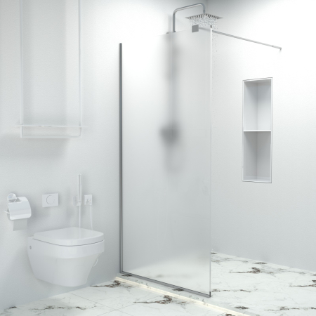 Paravane dus walk-in - Paravan dus walk-in, Sticla securizata de 6 mm tratata anticalcar, Accesorii Feronerie Argintiu, 55 x 195 cm