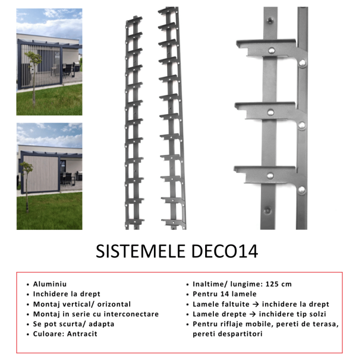 Glisiere din aluminiu pentru terase si foisoare - pentru montaj vertical cu lamele metalice - roflaje mobile [6]