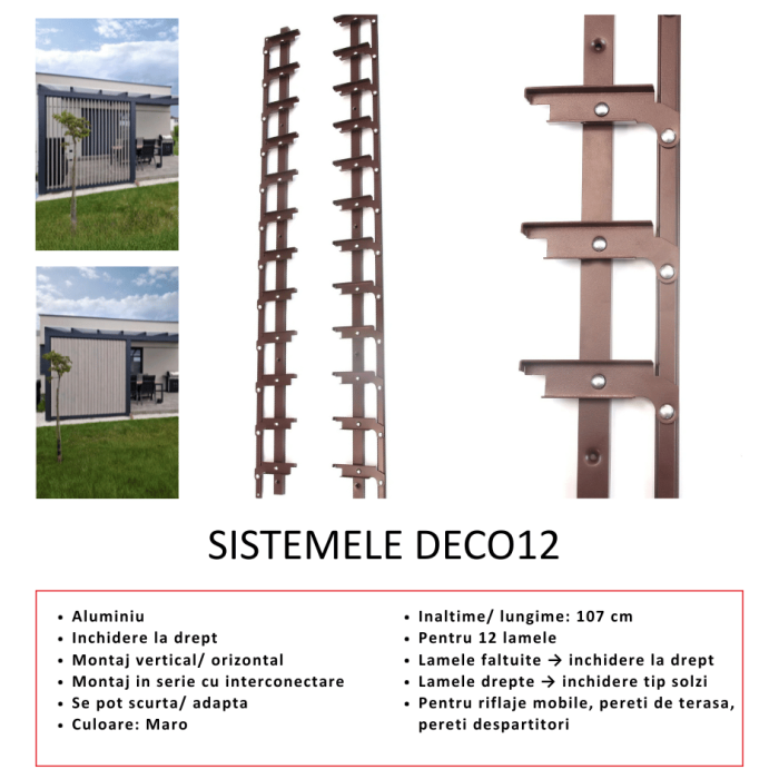 Glisiere din aluminiu pentru terase si foisoare - pentru montaj vertical cu lamele metalice - roflaje mobile [6]