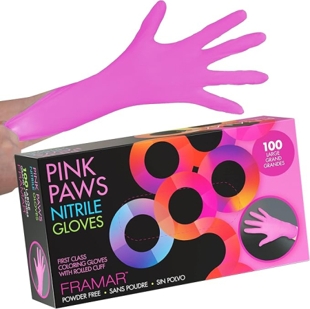 FRAMAR - Framar Gloves - Pink Paws Nitrile Large 100buc.